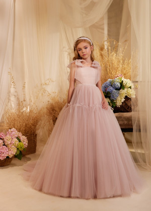 Blush Pink Pleated Tulle Classic Flower Girl Dress